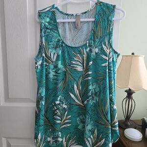 Penningtons Teal and Black Leaf Print Top